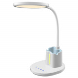 Cumpara ieftin Lampa de birou, Jumi, lumina LED reglabila, brat ajustabil, alb, cu suport pixuri si creioane, 41 cm