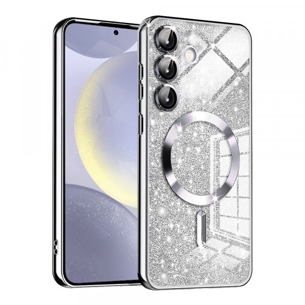 Husa MagSafe pentru Samsung Galaxy S24 S921, Techsuit, Luxury Glitter, Argintie