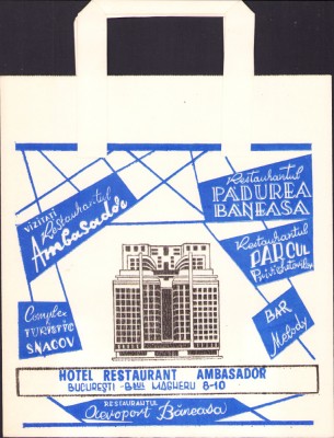 HST Pungă reclamă Hotel restaurant Ambasador București Rom&amp;acirc;nia comunistă foto