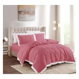 Cumpara ieftin Lenjerie de Pat Dublu, Bumbac Finet, 4 Piese Cu Elastic, Roz Pudra - CPL131