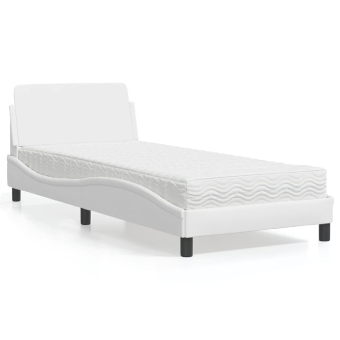 vidaXL Pat cu saltea, alb, 90x200 cm, piele ecologică 3208338