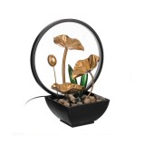 Fantana Arteziana Decorativa cu LED Ring Light si Frunze Aurii, 22 x 13 x 28 cm