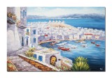 Cumpara ieftin Tablou gigant pictat manual, Santorini, colt de rai, 120x80cm ulei pe panza in cutit efect 3D, Magistral