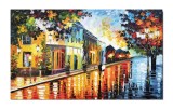 Cumpara ieftin Tablou indragostiti pictat manual dormitor, living, O seara linistita, 100x60cm ulei pe panza in cutit efect 3D, Superb