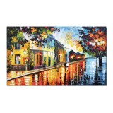 Tablou indragostiti pictat manual dormitor, living, O seara linistita, 100x60cm ulei pe panza in cutit efect 3D, Superb