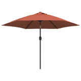 Umbrela soare exterior, LED-uri, stalp otel, caramiziu, 300 cm GartenMobel Dekor, vidaXL