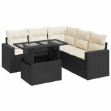 Set mobilier de gradina cu perne, 6 piese, negru, poliratan
