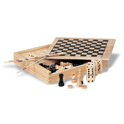 Set Jocuri in cutie de lemn, domino, mikado, sah, table, 16 x 16 cm foto