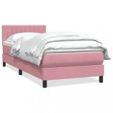 Cumpara ieftin Pat box spring cu saltea, roz, 90x220 cm, catifea