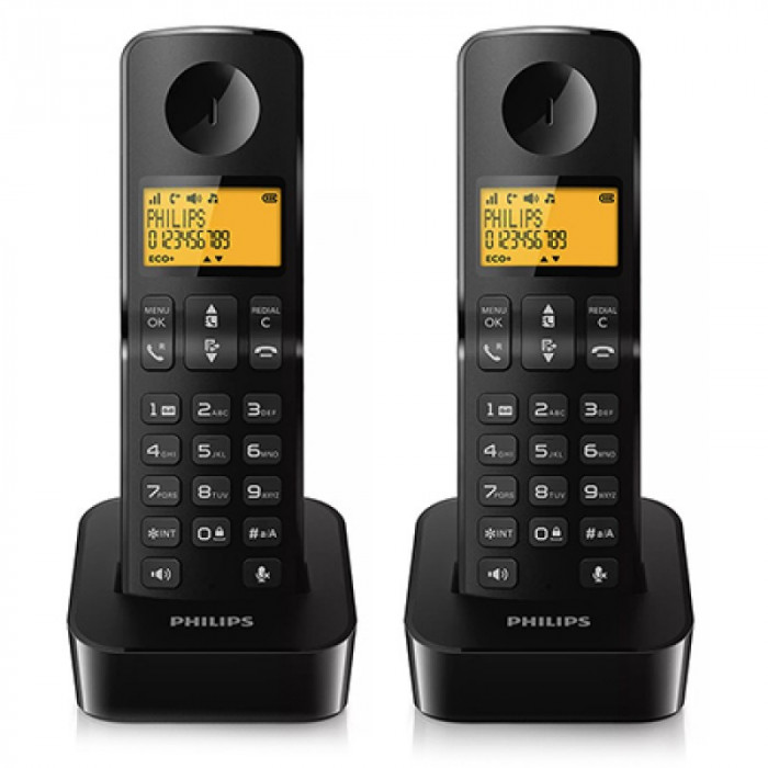 Set 2 telefoane DECT Philips, convorbire pana la 16 ore, ecran 1.6 inch