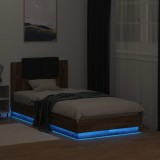 Cumpara ieftin Cadru de pat cu tăblie și lumini LED, stejar maro, 75x190 cm