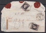 ROMANIA 1866/1867 LP 20 REGELE CAROL CU FAVORITI DOUA TIMBRE 20 PARALE HARTIE SUBTIRE /FATA PLIC CIRCULAT RECOMANDAT PIATRA-IASI