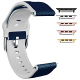 Curea hibrid piele-silicon compatibila cu Apple Watch 10, 46mm, MLS Blue