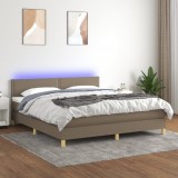 VidaXL Pat cu arcuri, saltea și LED, gri taupe, 160x200 cm, textil