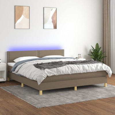 vidaXL Pat cu arcuri, saltea și LED, gri taupe, 180x200 cm, textil 3133657 foto