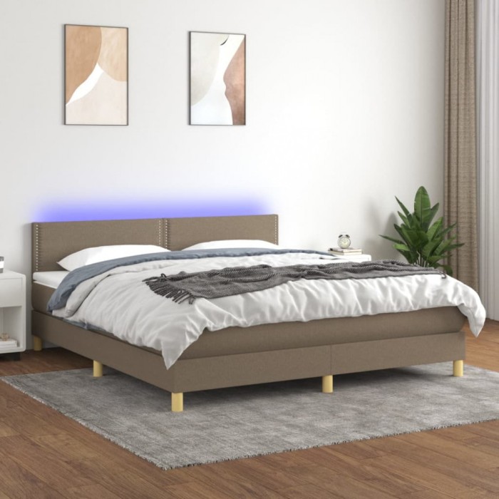 vidaXL Pat cu arcuri, saltea și LED, gri taupe, 180x200 cm, textil 3133657