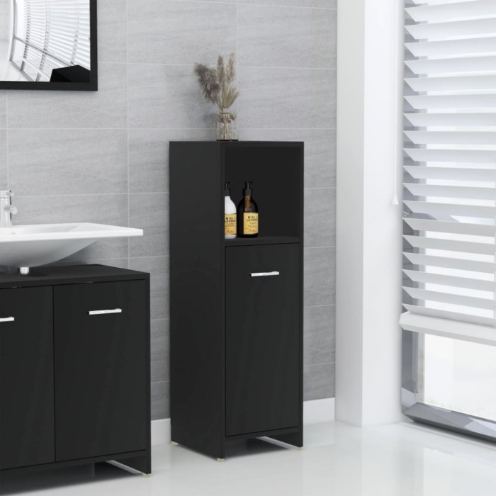 Gossi dulap de baie, negru, 30x30x95 cm, lemn prelucrat