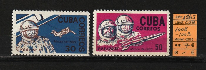 Cuba, 1965 | Zborul navei Voskhod 2 - Leonov - Cosmos | MNH | aph