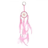 Breloc Dreamcatcher Decorativ, Model Roz, Pene și Mărgele Albe, 5x23cm