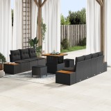 Gossi set canapea gradina 10 piese cu pernute negru ratan poli acacia, Gossi set dining gradina 3 piese cu pernute negru ratan poli acacia