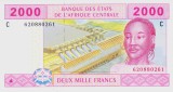 Bancnota Statele Africii Centrale ( Chad ) 2.000 Franci 2002 - P608Ce UNC