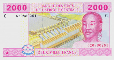 Bancnota Statele Africii Centrale ( Chad ) 2.000 Franci 2002 - P608Ce UNC foto