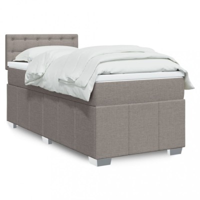 vidaXL Pat box spring cu saltea, gri taupe, 90x200 cm, textil 3289269 foto