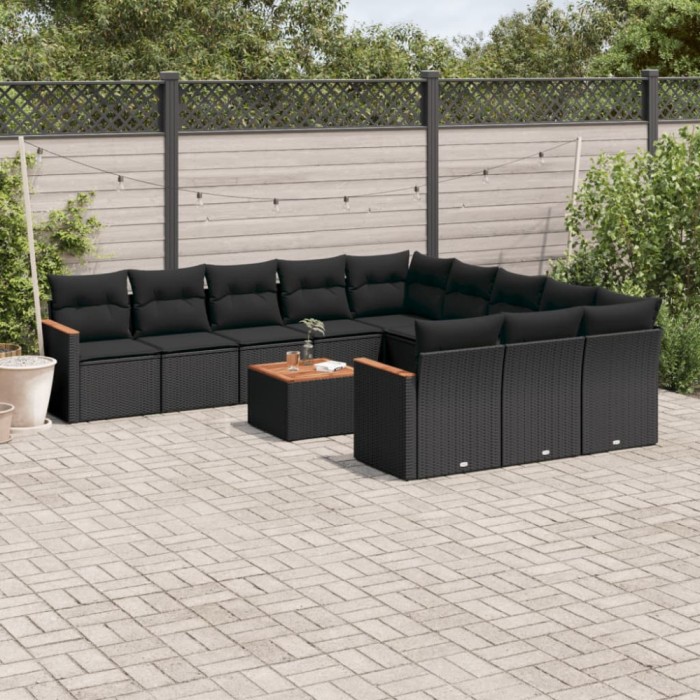 Gossi set canapele de gradina, 12 piese, cu perne, negru, poliratan