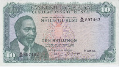 Bancnota Kenya 10 Shilingi 1971 - P7b XF++ ( destul de rara ) foto