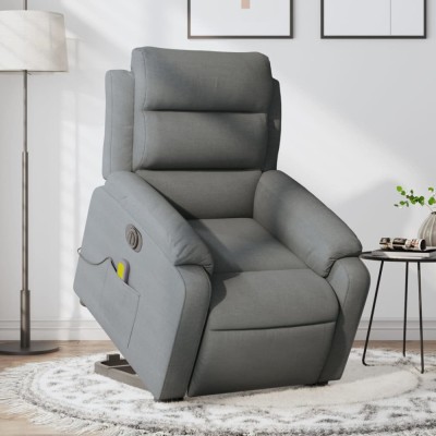 vidaXL Fotoliu electric masaj rabatabil cu ridicare, gri &amp;icirc;nchis textil foto
