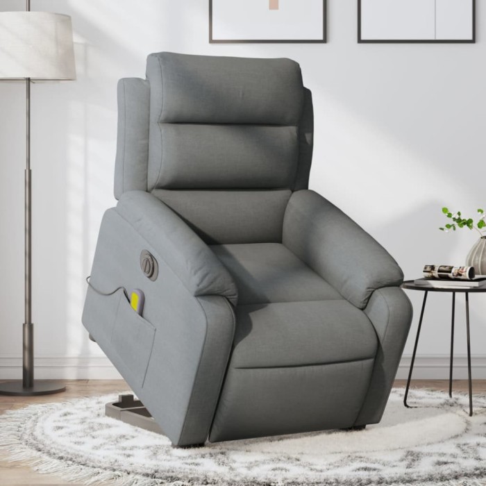 vidaXL Fotoliu electric masaj rabatabil cu ridicare, gri &icirc;nchis textil
