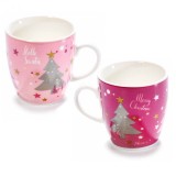 Cumpara ieftin Set 2 cesti din portelan roz rosu si cutie cadou 6x6 cm