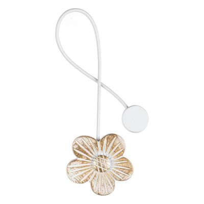 Brosă Decorativă Perdea, Floare Lemn, Auriu și Alb Patinat, Magnet, 6cm foto