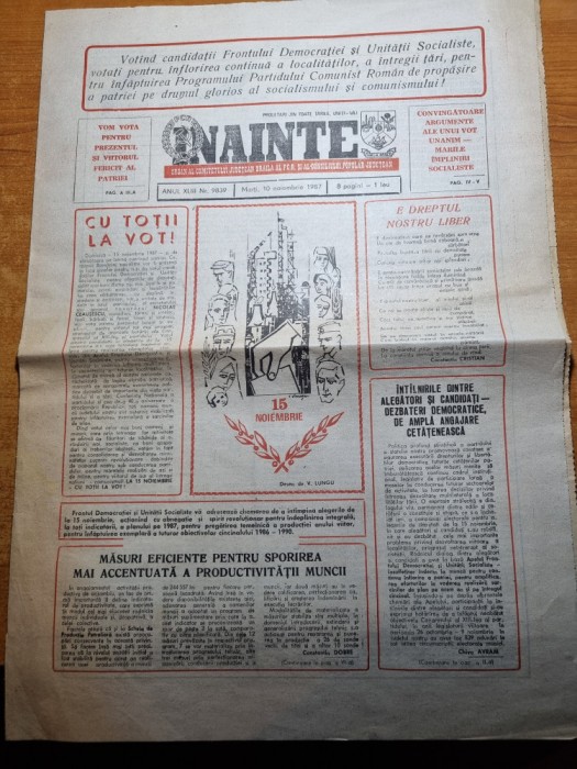 ziarul inainte 10 noiembrie 1987-articole braila,faurei,viziru