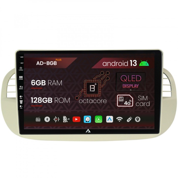 Navigatie Fiat 500 (2007-2014), Android 13, B-Octacore 6GB RAM + 128GB ROM, 9 Inch - AD-BGB9006+AD-BGRKIT362V2