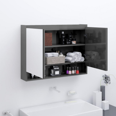 vidaXL Dulap de baie cu oglindă, gri strălucitor, 80x15x60 cm, MDF foto