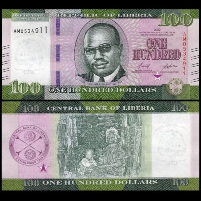 Liberia 2022 - 100 dollars UNC foto