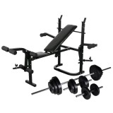 VidaXL Bancă fitness cu rastel greutăți, set haltere/gantere, 30,5 kg