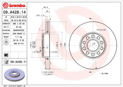 BREMBO 09.A428.11 PRIME LINE - UV Coated Disc frana foto