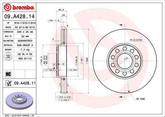 BREMBO 09.A428.11 PRIME LINE - UV Coated Disc frana