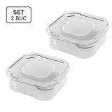 Cumpara ieftin Set 2 caserole alimentare etanse 350 ml, recipiente reutilizabile pentru pastrarea alimentelor, cutii din plastic transparent pentru frigider, 12 x 12
