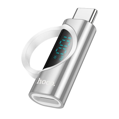 Adaptor Hoco Type-C M F cu Display Digital 5A 100W, Argintiu foto