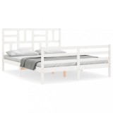 Cumpara ieftin Cadru de pat cu tablie, alb, 160x200 cm, lemn masiv