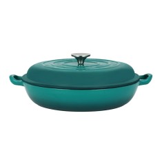 Cratita joasa din Fonta Emailata 30 cm, 4lit Turcoaz cu Capac Handy KitchenServ