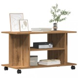 Gossi dulap tv cu roti, stejar artizanal, 80x40x45 cm, lemn prelucrat