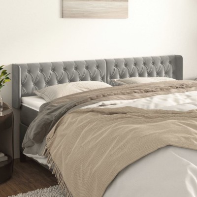 vidaXL Tăblie de pat cu aripioare gri deschis 203x16x78/88 cm catifea 3119170 foto