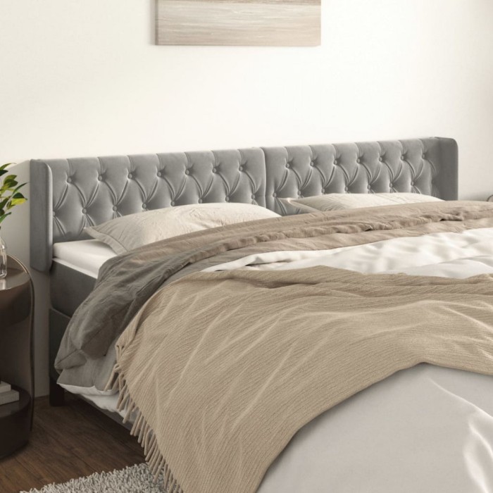 vidaXL Tăblie de pat cu aripioare gri deschis 203x16x78/88 cm catifea 3119170