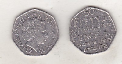 bnk mnd Marea Britanie Anglia 50 pence 2005 - comemorativa foto