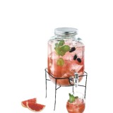 Borcan Sticla cu Robinet si Suport Metalic Limonada/Bauturi, 4L, 19.5x19.5x29.5 cm