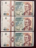 Romania 1000 lei, 1991, pick 101Aa, serie cu punct, UNC